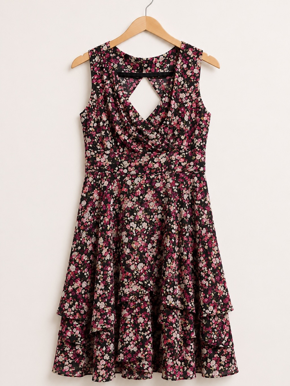 White House Black Market Black Dress with Pink & White Floral Print